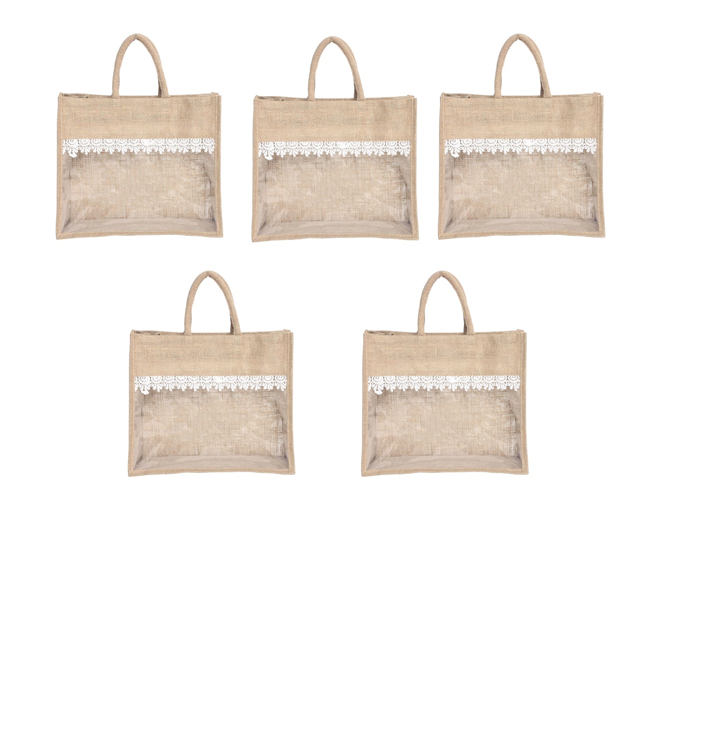 Jute Gift Bag Set of 2 – 12x10x5 & 14x12x5 Inch with Transparent Window for Gifting
