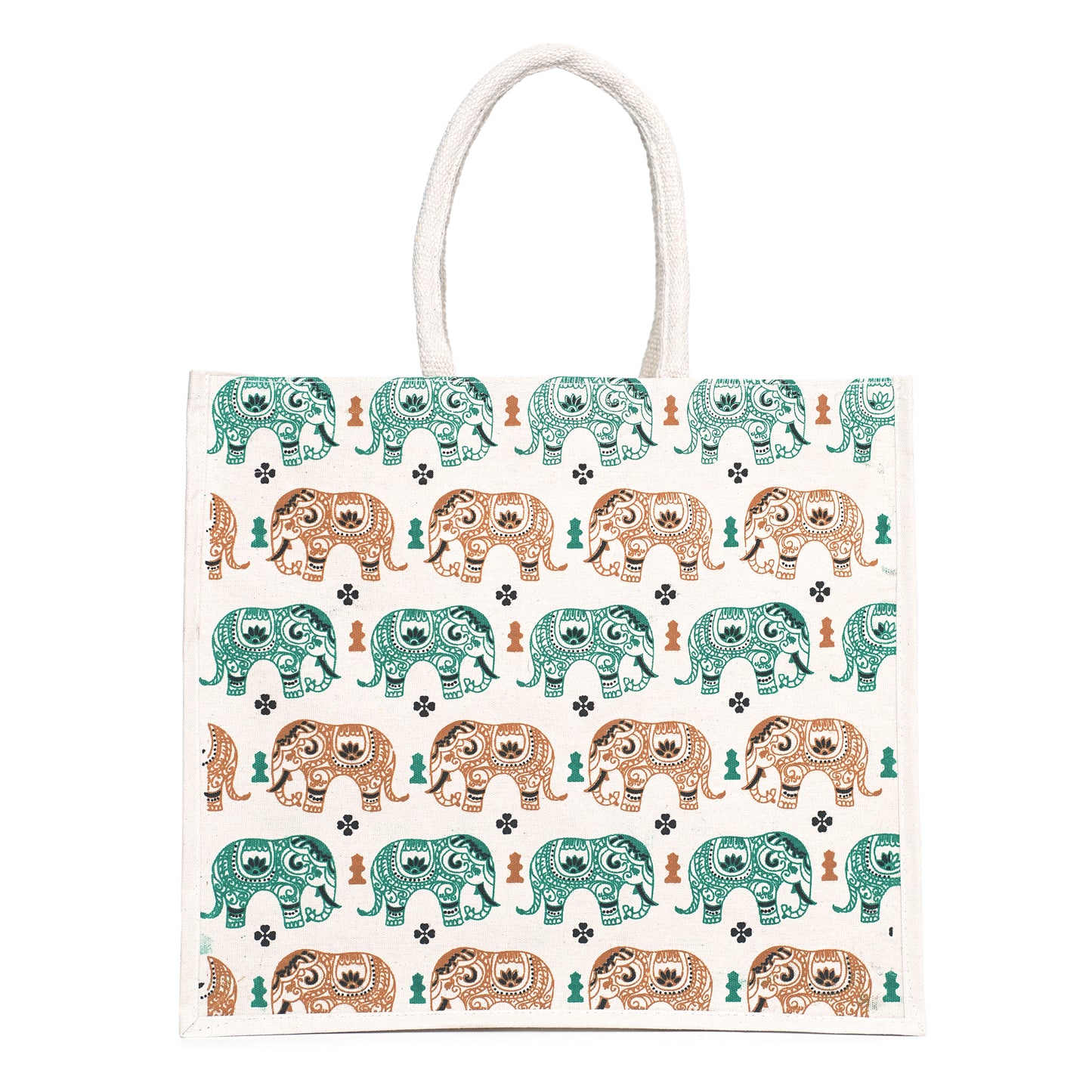 Elephant Print Canvas Tote Bag – Handmade Ethnic Eco-Friendly Shopping Bag (16×14×5 inch)
