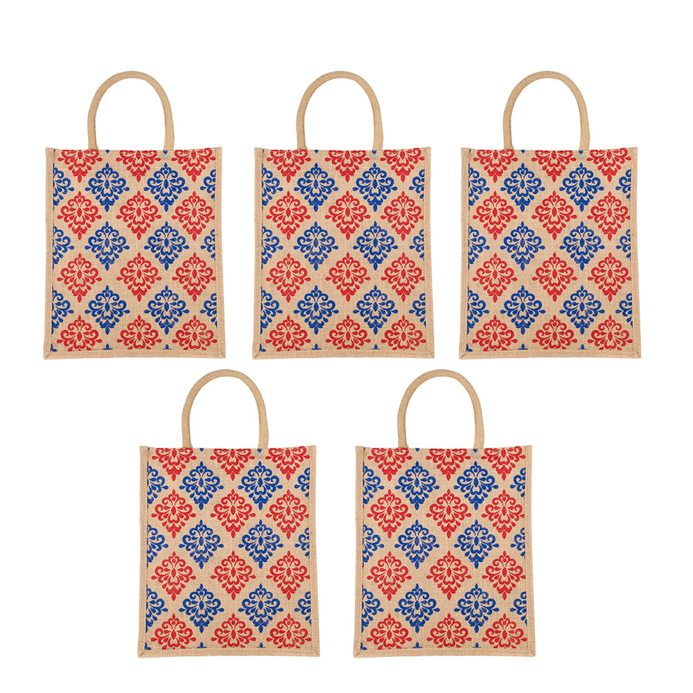 Floral Print Jute Bag | Eco-Friendly Reusable Tote for Grocery, Lunch, Shopping | Handcrafted | 33x29x12cm