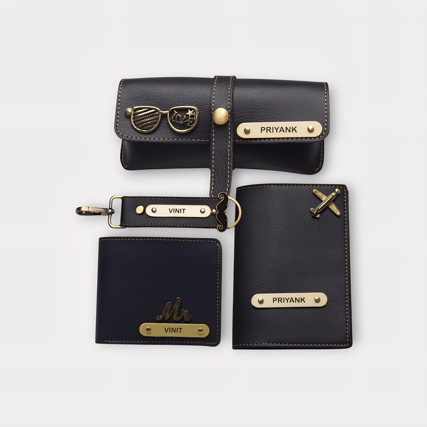 Etchvara 4-in-1 Personalized Leather Gift Set for Men – Wallet, Passport, Eyewear Case
