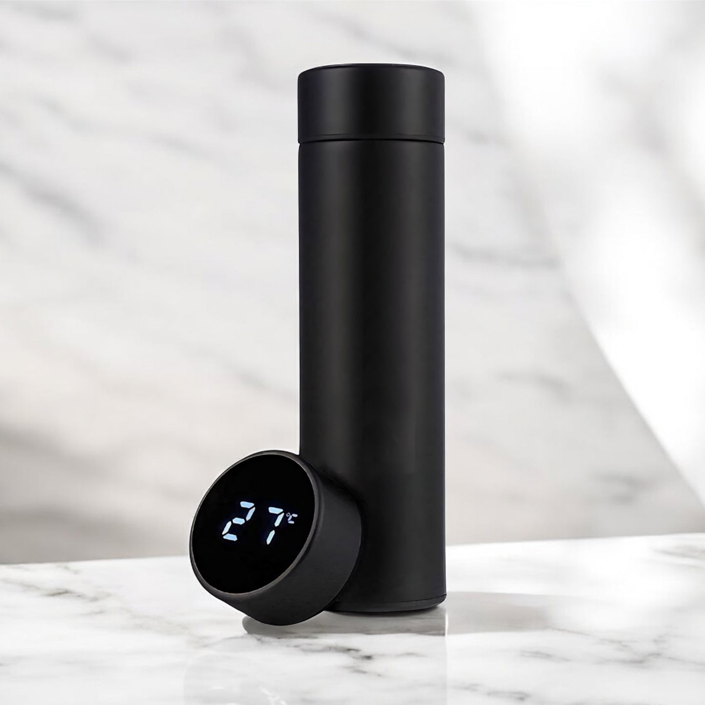 Smart LED Temperature Bottle | 500ml Insulated Steel Flask | Hot & Cold Thermos for Travel, Gym & Office (Black)