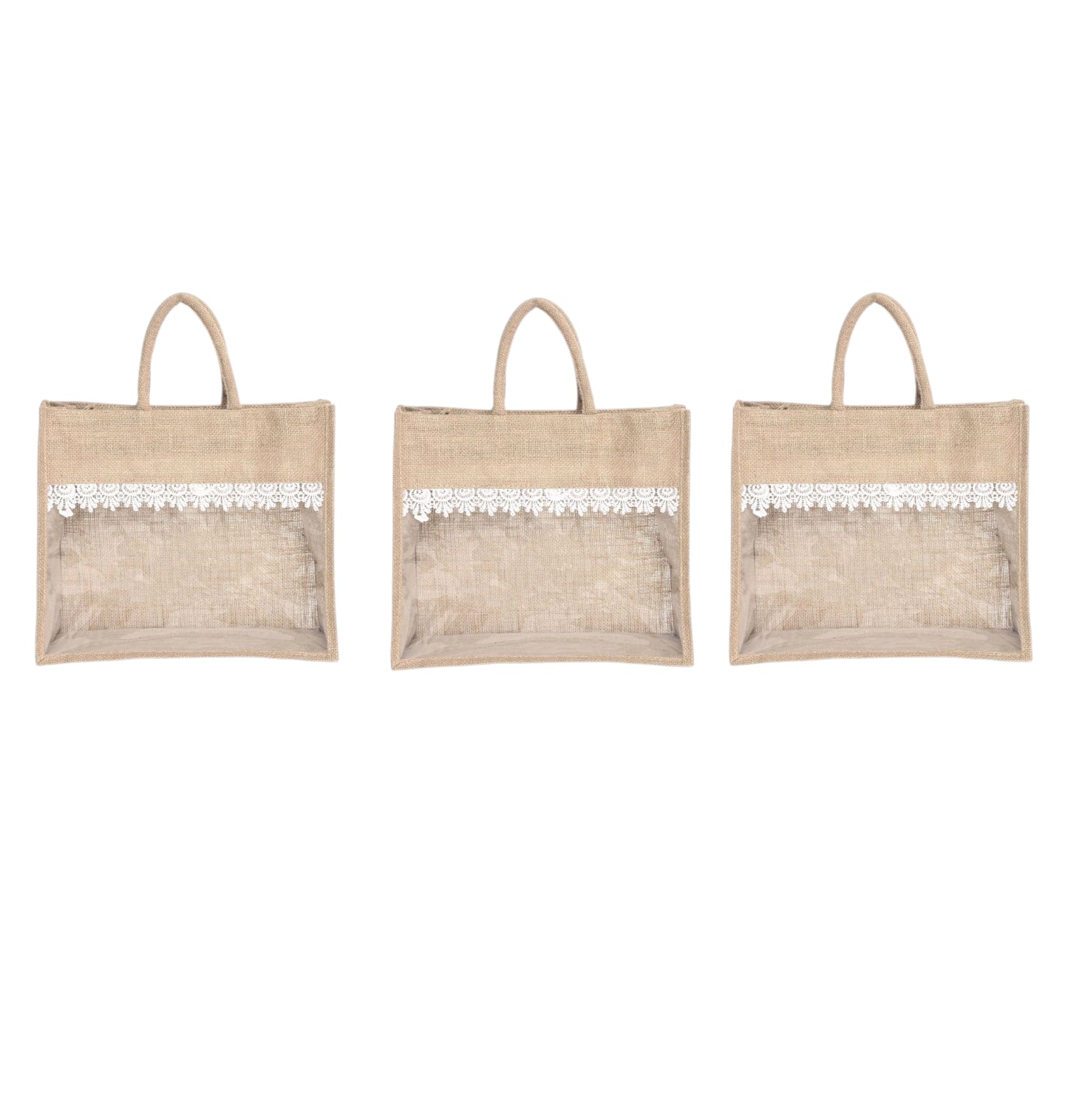 Jute Gift Bag Set of 2 – 12x10x5 & 14x12x5 Inch with Transparent Window for Gifting