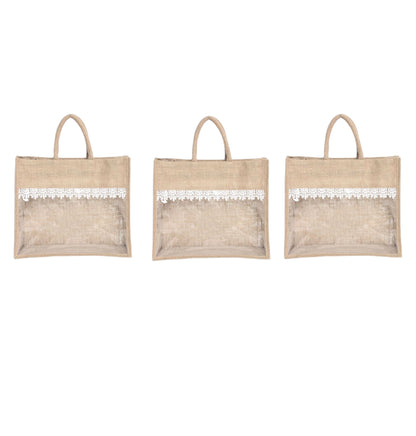 Jute Gift Bag Set of 2 – 12x10x5 & 14x12x5 Inch with Transparent Window for Gifting