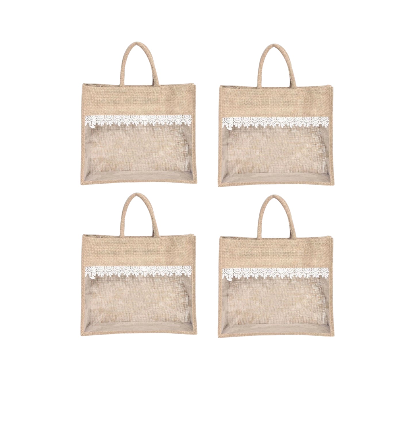Jute Gift Bag Set of 2 – 12x10x5 & 14x12x5 Inch with Transparent Window for Gifting