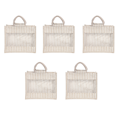 Jute Gift Bag with Transparent Window for Gifting & Return Gifts – (12x10x4.5 Inch, Stripe + Natural)