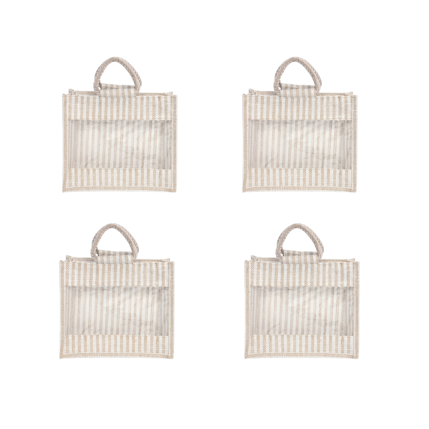 Jute Gift Bag with Transparent Window for Gifting & Return Gifts – (12x10x4.5 Inch, Stripe + Natural)