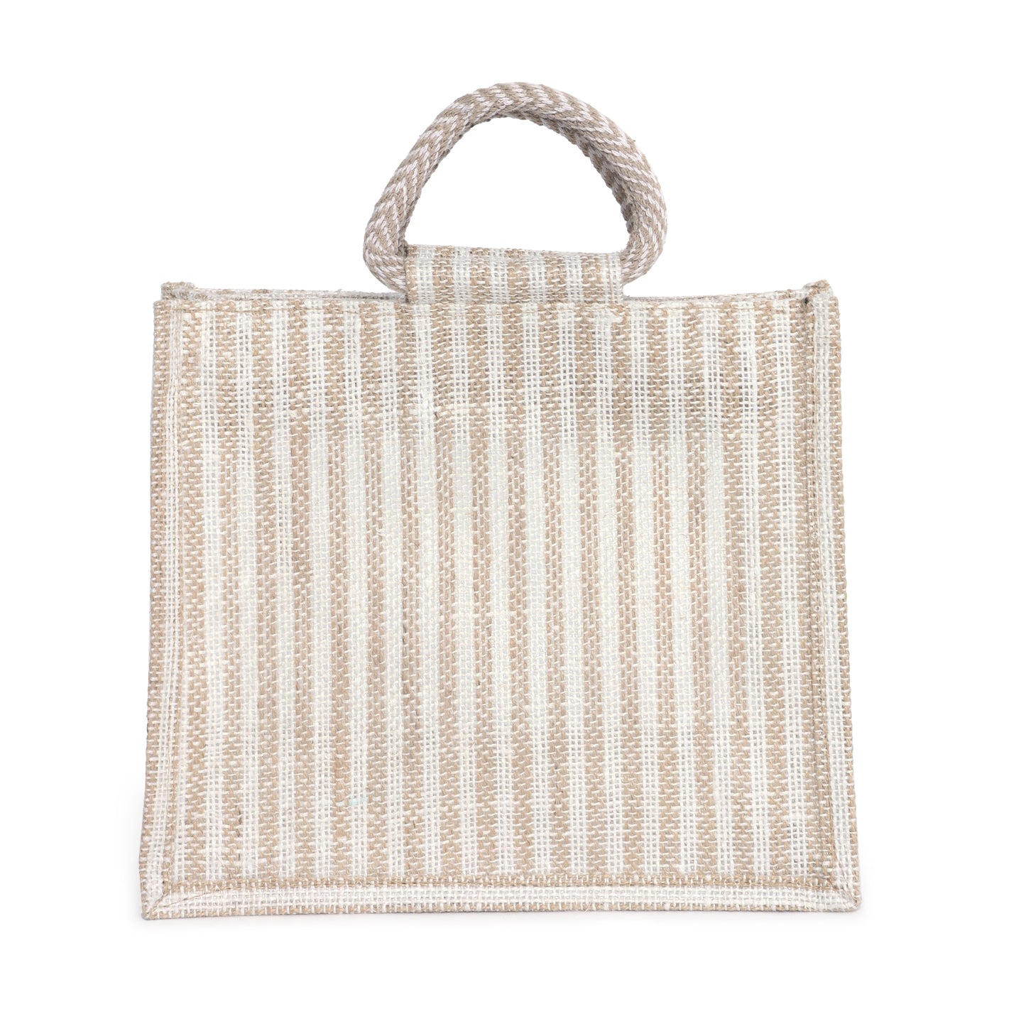 Jute Gift Bag with Transparent Window for Gifting & Return Gifts – (12x10x4.5 Inch, Stripe + Natural)