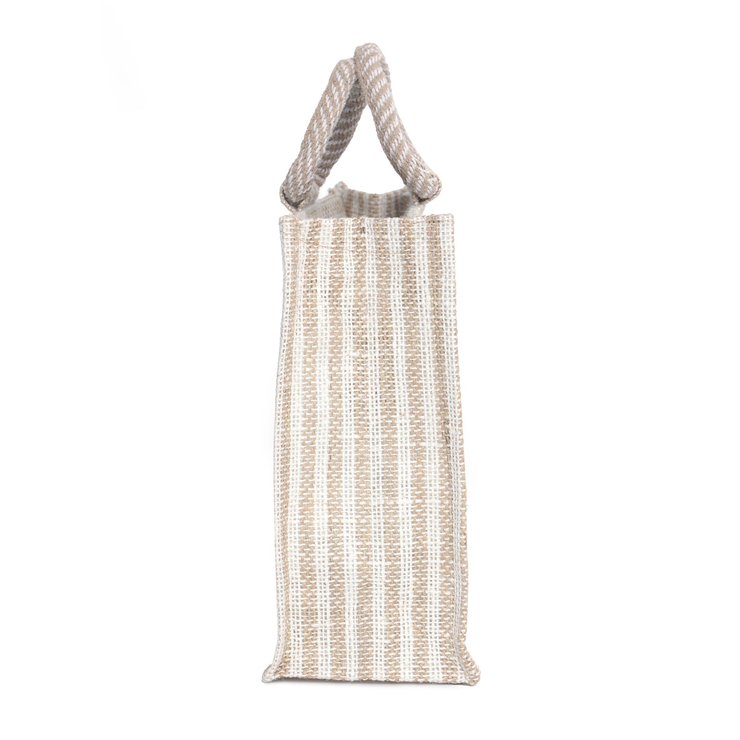 Jute Gift Bag with Transparent Window for Gifting & Return Gifts – (12x10x4.5 Inch, Stripe + Natural)