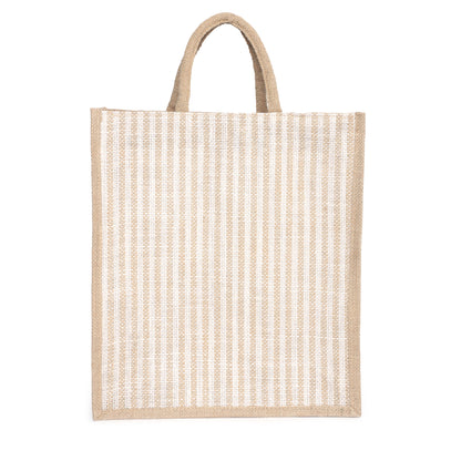 Large Striped Jute Tote Bag with Zipper |( 14x16x5 - 12x14x5 - 10x12x5 Inch ) Eco-Friendly Handbag for Women & Office Use (Combo of 3 Sizes)