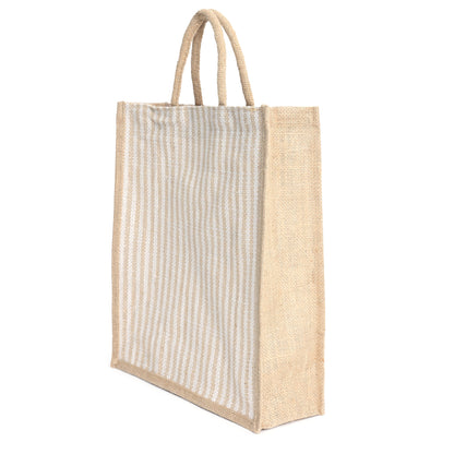 Large Striped Jute Tote Bag with Zipper |( 14x16x5 - 12x14x5 - 10x12x5 Inch ) Eco-Friendly Handbag for Women & Office Use (Combo of 3 Sizes)