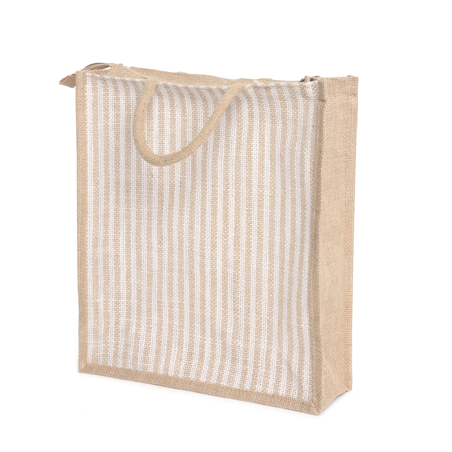 Large Striped Jute Tote Bag with Zipper |( 14x16x5 - 12x14x5 - 10x12x5 Inch ) Eco-Friendly Handbag for Women & Office Use (Combo of 3 Sizes)