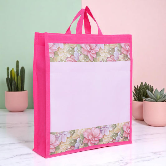 Non-Woven Floral Gift Carry Bag – Set of 5 | Reusable, Lightweight Bags for Return Gifts & Festive Use (15.5 x 17 x 5 Inches)
