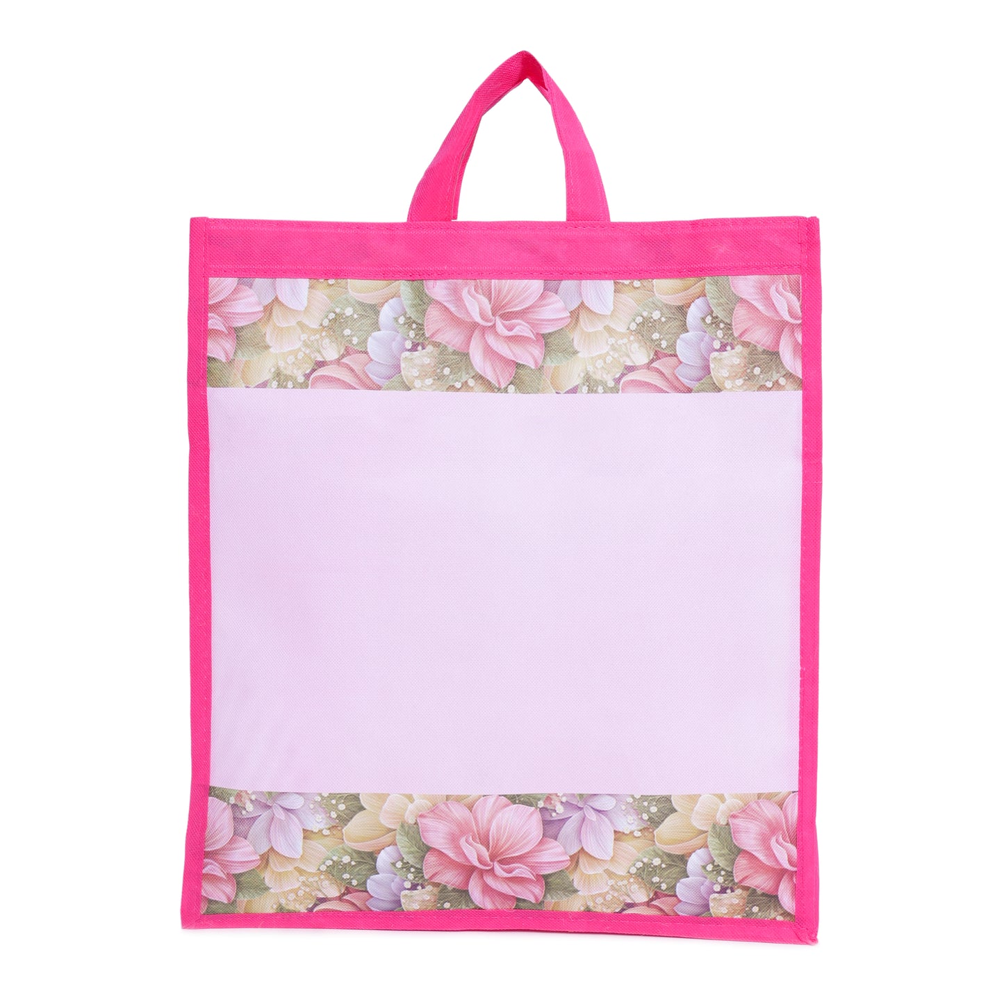 Non-Woven Floral Gift Carry Bag – Set of 5 | Reusable, Lightweight Bags for Return Gifts & Festive Use (15.5 x 17 x 5 Inches)