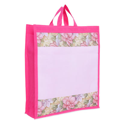 Non-Woven Floral Gift Carry Bag – Set of 5 | Reusable, Lightweight Bags for Return Gifts & Festive Use (15.5 x 17 x 5 Inches)