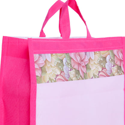 Non-Woven Floral Gift Carry Bag – Set of 5 | Reusable, Lightweight Bags for Return Gifts & Festive Use (15.5 x 17 x 5 Inches)