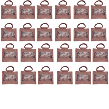 Purple Jute Bag with Transparent Window | Eco-Friendly Reusable Gift Bag | Return Gift Tote | Lunch Handbag | 25.4 × 20.32 × 12.7 cm