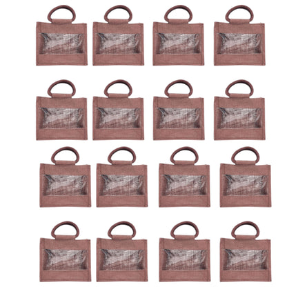 Purple Jute Bag with Transparent Window | Eco-Friendly Reusable Gift Bag | Return Gift Tote | Lunch Handbag | 25.4 × 20.32 × 12.7 cm