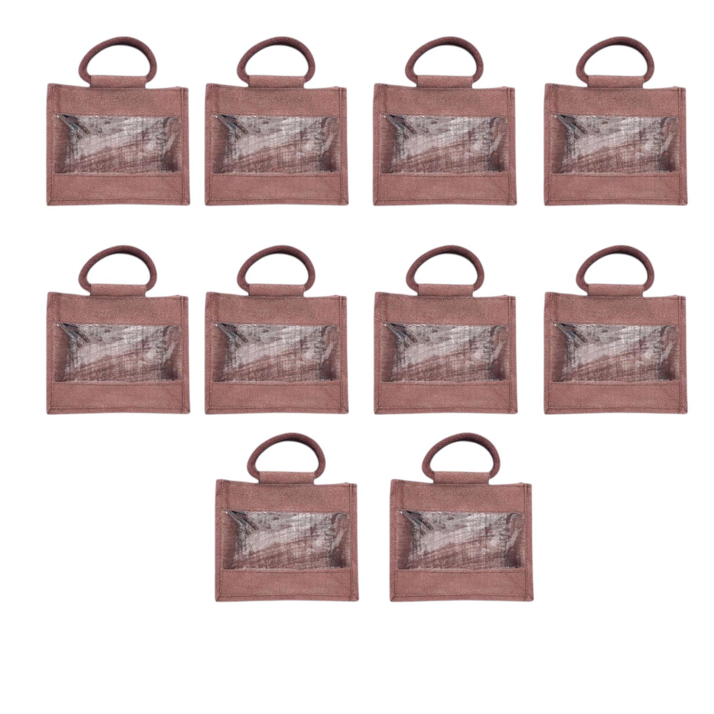 Purple Jute Bag with Transparent Window | Eco-Friendly Reusable Gift Bag | Return Gift Tote | Lunch Handbag | 25.4 × 20.32 × 12.7 cm