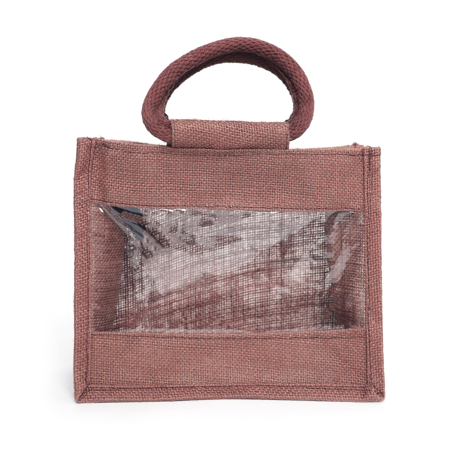 Purple Jute Bag with Transparent Window | Eco-Friendly Reusable Gift Bag | Return Gift Tote | Lunch Handbag | 25.4 × 20.32 × 12.7 cm