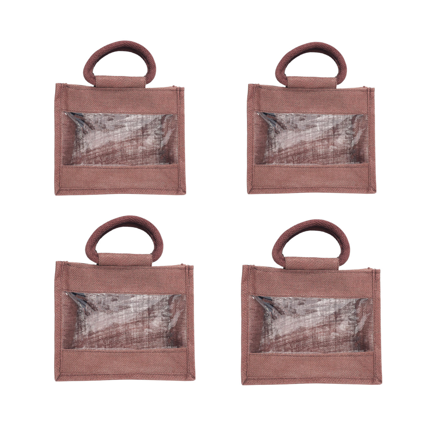 Purple Jute Bag with Transparent Window | Eco-Friendly Reusable Gift Bag | Return Gift Tote | Lunch Handbag | 25.4 × 20.32 × 12.7 cm