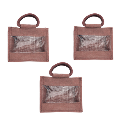 Purple Jute Bag with Transparent Window | Eco-Friendly Reusable Gift Bag | Return Gift Tote | Lunch Handbag | 25.4 × 20.32 × 12.7 cm