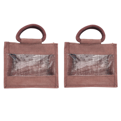 Purple Jute Bag with Transparent Window | Eco-Friendly Reusable Gift Bag | Return Gift Tote | Lunch Handbag | 25.4 × 20.32 × 12.7 cm