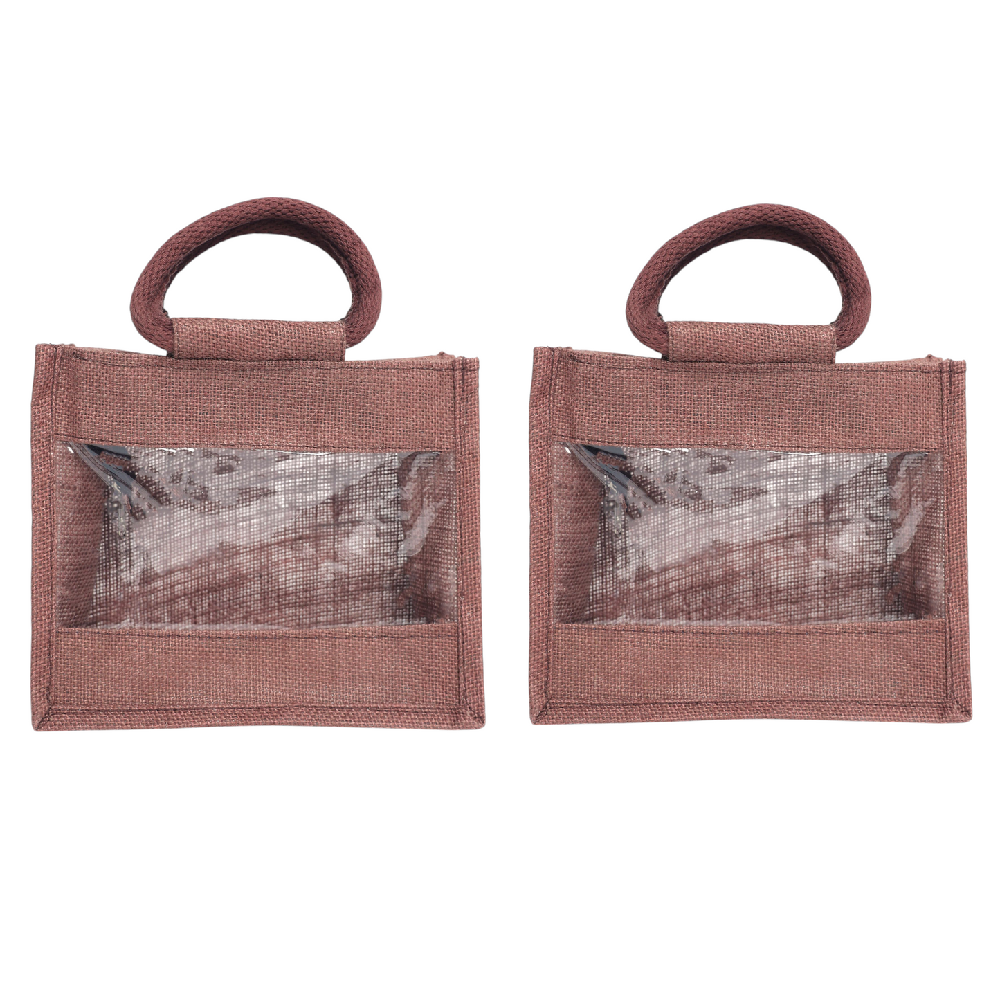 Purple Jute Bag with Transparent Window | Eco-Friendly Reusable Gift Bag | Return Gift Tote | Lunch Handbag | 25.4 × 20.32 × 12.7 cm