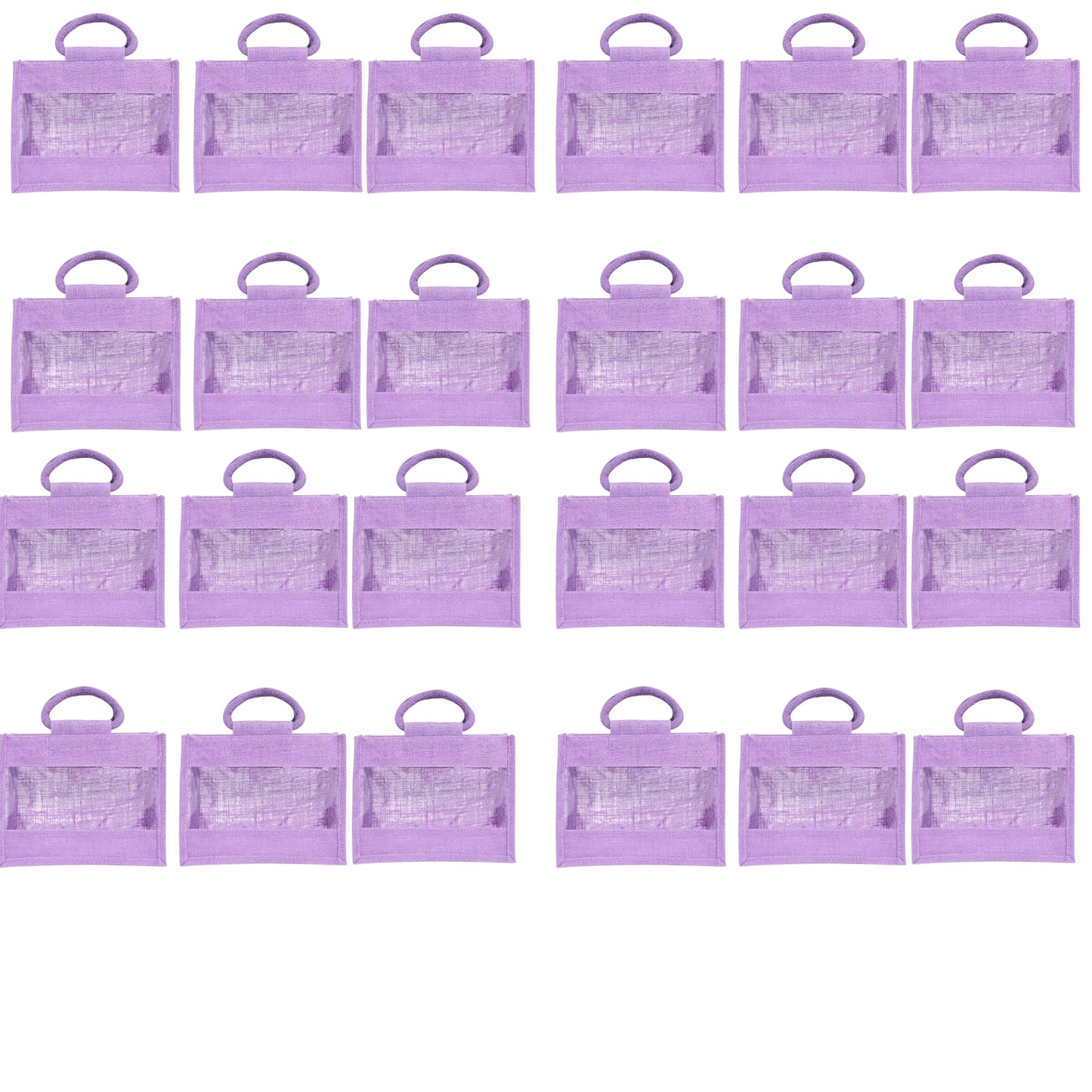 Purple Jute Bag with Transparent Window | Eco-Friendly Reusable Gift Bag | Return Gift Tote | Lunch Handbag | 25.4 × 20.32 × 12.7 cm