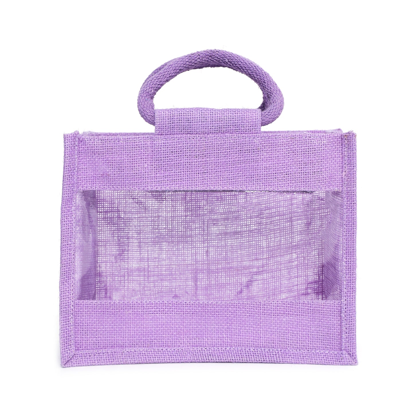 Purple Jute Bag with Transparent Window | Eco-Friendly Reusable Gift Bag | Return Gift Tote | Lunch Handbag | 25.4 × 20.32 × 12.7 cm