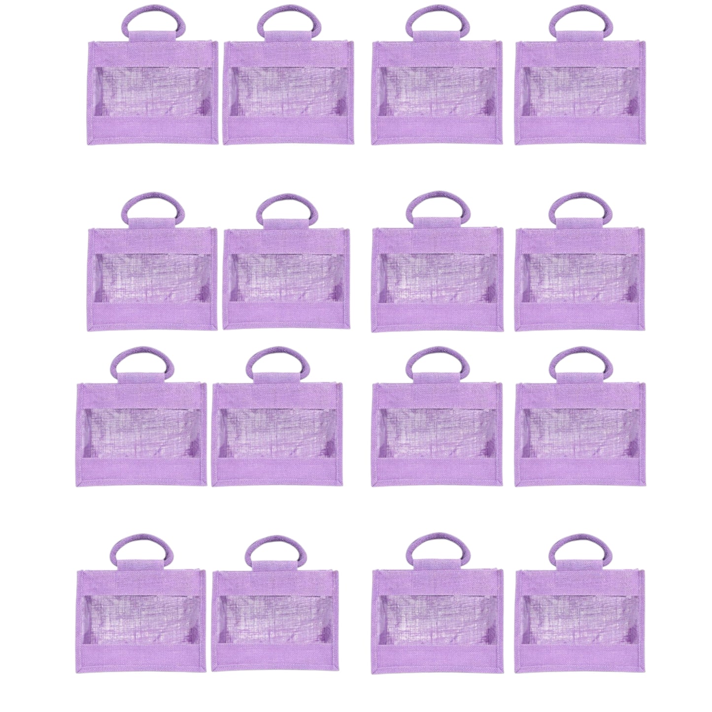 Purple Jute Bag with Transparent Window | Eco-Friendly Reusable Gift Bag | Return Gift Tote | Lunch Handbag | 25.4 × 20.32 × 12.7 cm