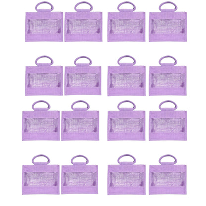 Purple Jute Bag with Transparent Window | Eco-Friendly Reusable Gift Bag | Return Gift Tote | Lunch Handbag | 25.4 × 20.32 × 12.7 cm