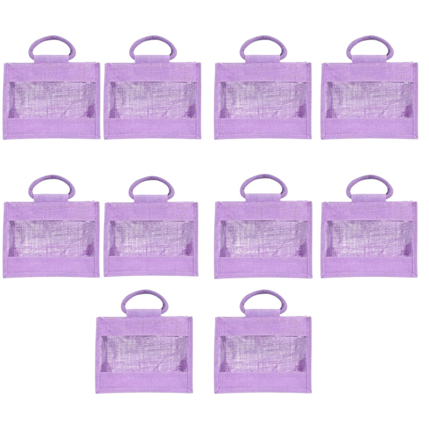 Purple Jute Bag with Transparent Window | Eco-Friendly Reusable Gift Bag | Return Gift Tote | Lunch Handbag | 25.4 × 20.32 × 12.7 cm