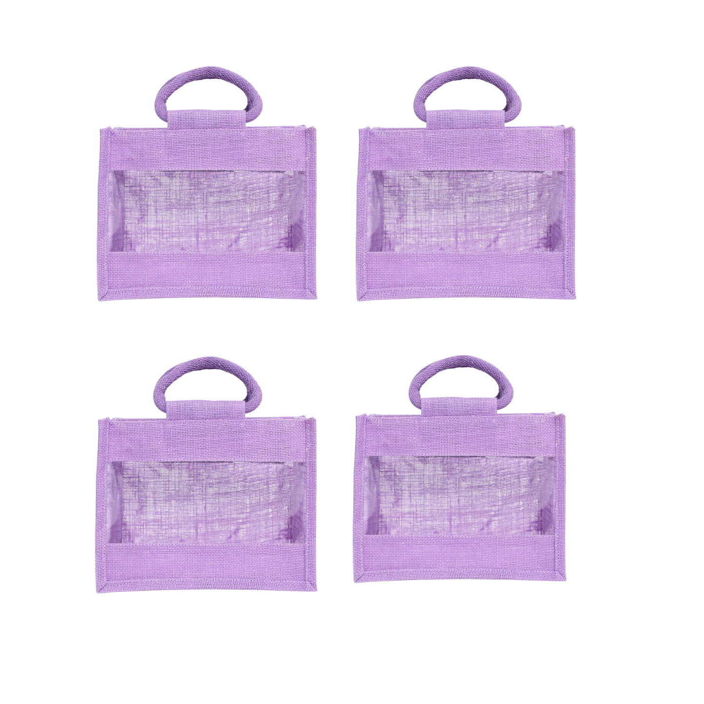 Purple Jute Bag with Transparent Window | Eco-Friendly Reusable Gift Bag | Return Gift Tote | Lunch Handbag | 25.4 × 20.32 × 12.7 cm