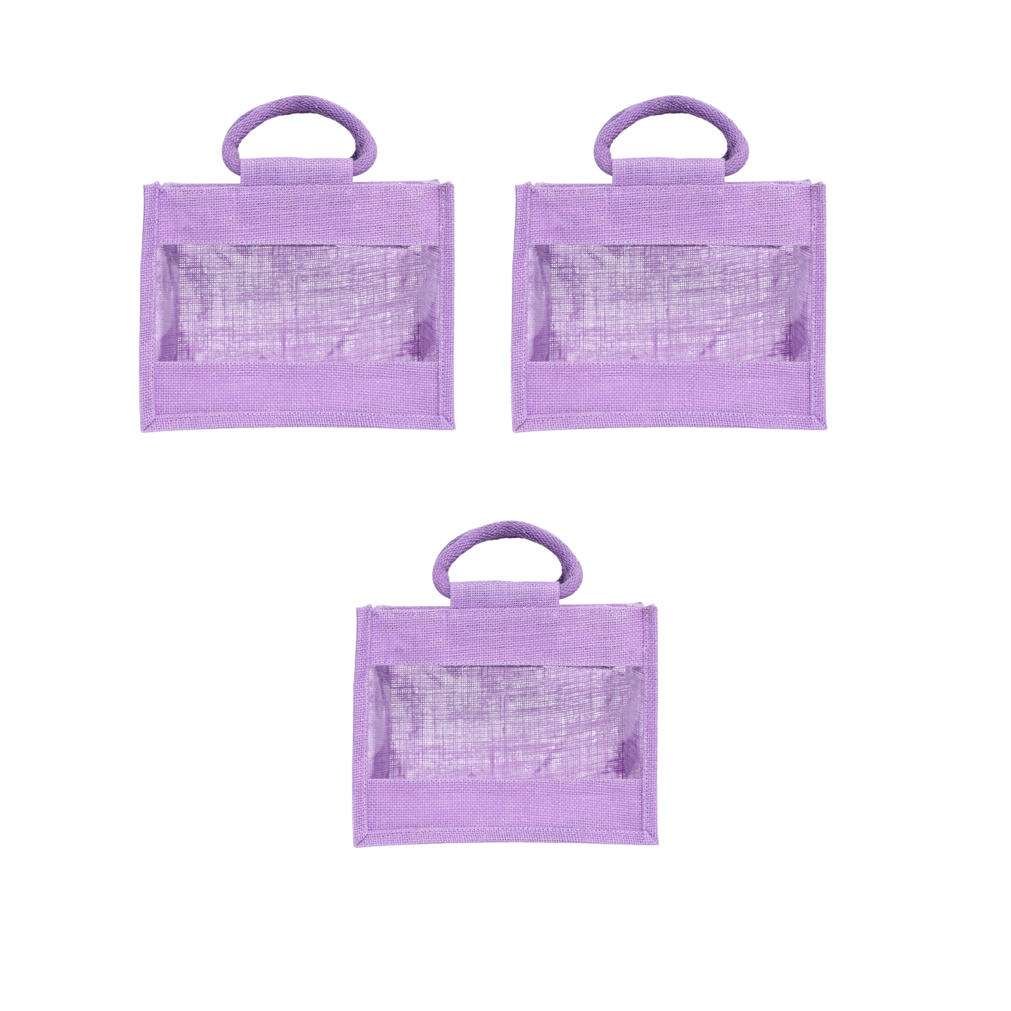 Purple Jute Bag with Transparent Window | Eco-Friendly Reusable Gift Bag | Return Gift Tote | Lunch Handbag | 25.4 × 20.32 × 12.7 cm