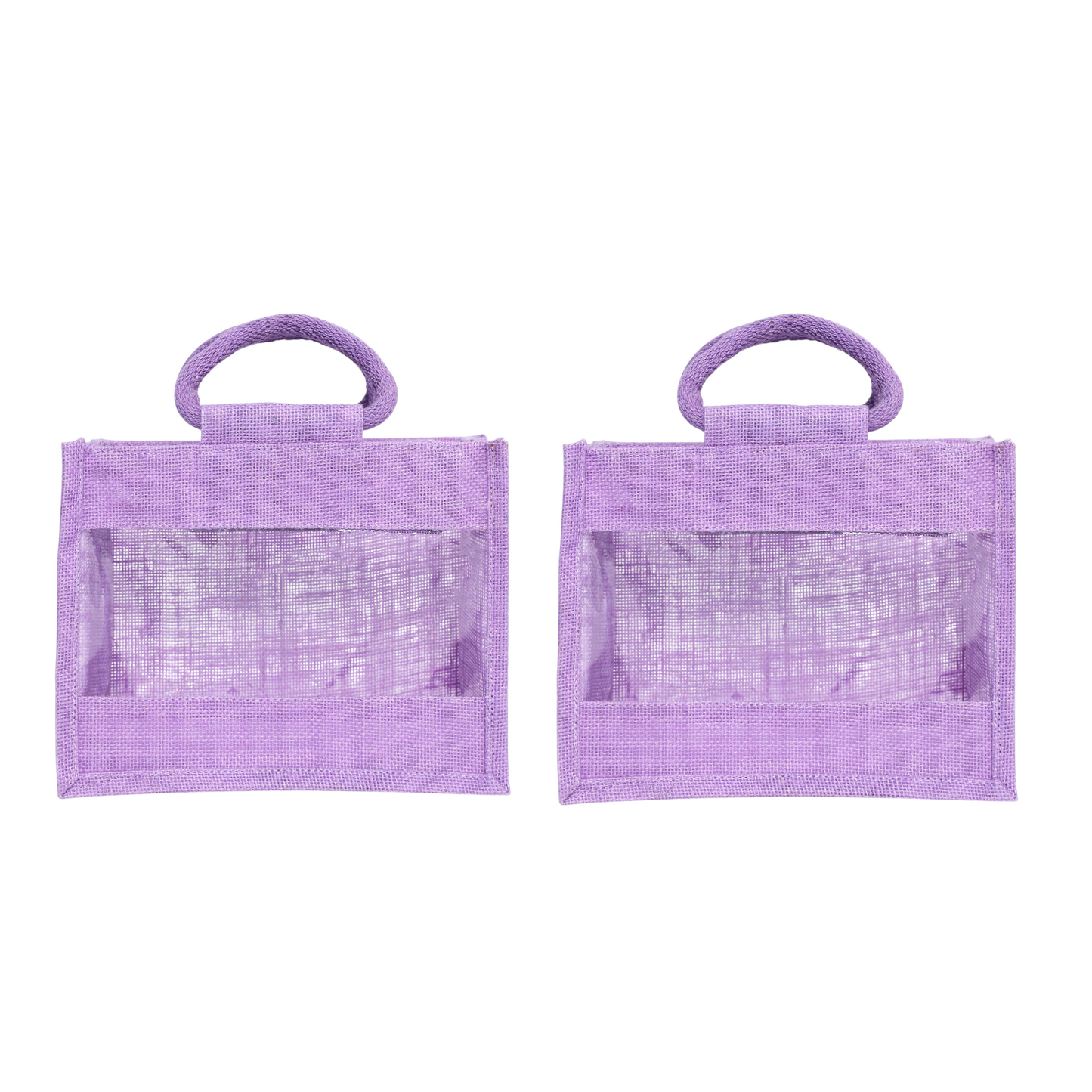 Purple Jute Bag with Transparent Window | Eco-Friendly Reusable Gift Bag | Return Gift Tote | Lunch Handbag | 25.4 × 20.32 × 12.7 cm