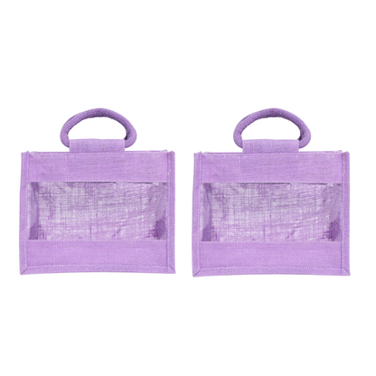 Purple Jute Bag with Transparent Window | Eco-Friendly Reusable Gift Bag | Return Gift Tote | Lunch Handbag | 25.4 × 20.32 × 12.7 cm