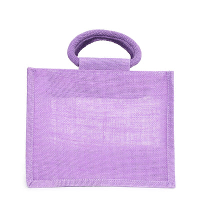 Purple Jute Bag with Transparent Window | Eco-Friendly Reusable Gift Bag | Return Gift Tote | Lunch Handbag | 25.4 × 20.32 × 12.7 cm