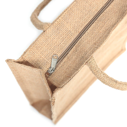 Jute Bag Blue Floral Design with Zip Pocket | Eco-Friendly Reusable Shopping Bag | Multipurpose Carry Bag for Women & Men | Size 30.5 × 25.4 × 12.7 cm