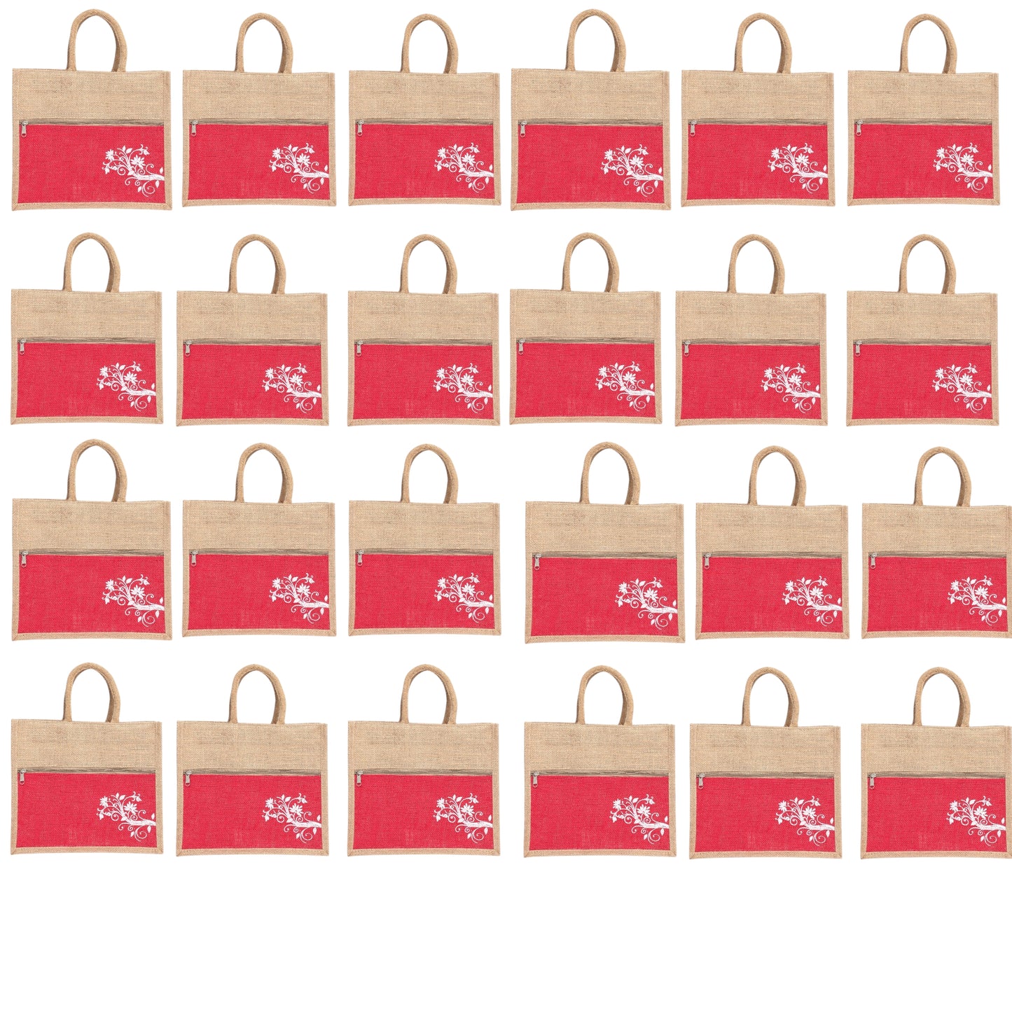 Jute Bag Blue Floral Design with Zip Pocket | Eco-Friendly Reusable Shopping Bag | Multipurpose Carry Bag for Women & Men | Size 30.5 × 25.4 × 12.7 cm