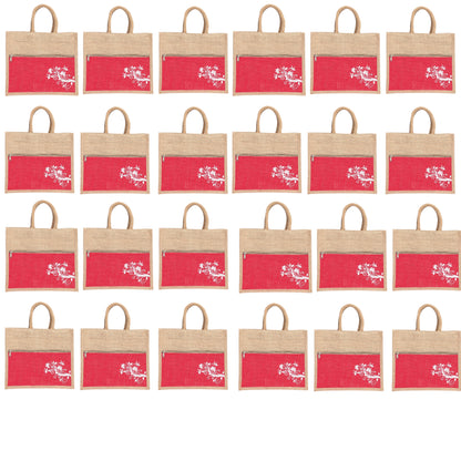 Jute Bag Blue Floral Design with Zip Pocket | Eco-Friendly Reusable Shopping Bag | Multipurpose Carry Bag for Women & Men | Size 30.5 × 25.4 × 12.7 cm