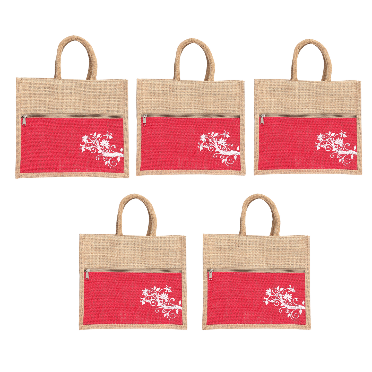 Jute Bag Blue Floral Design with Zip Pocket | Eco-Friendly Reusable Shopping Bag | Multipurpose Carry Bag for Women & Men | Size 30.5 × 25.4 × 12.7 cm