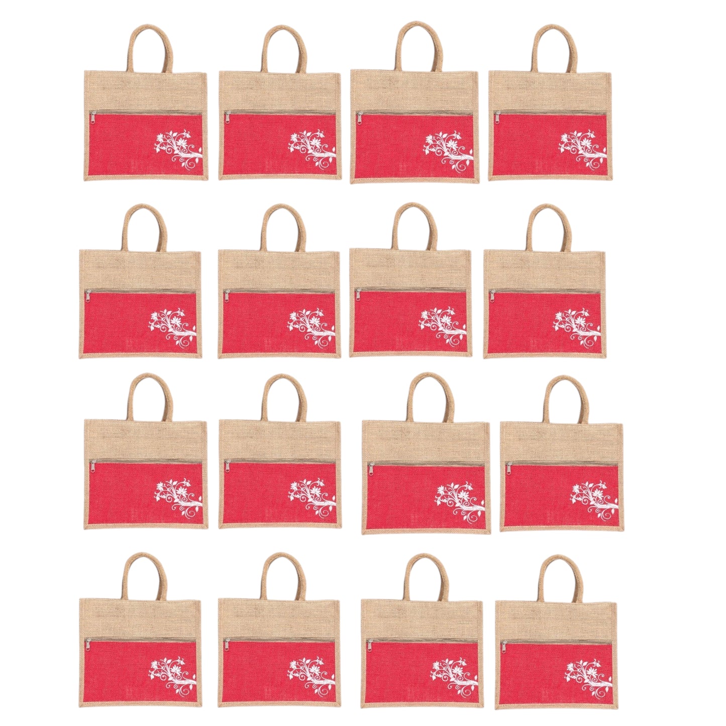 Jute Bag Blue Floral Design with Zip Pocket | Eco-Friendly Reusable Shopping Bag | Multipurpose Carry Bag for Women & Men | Size 30.5 × 25.4 × 12.7 cm