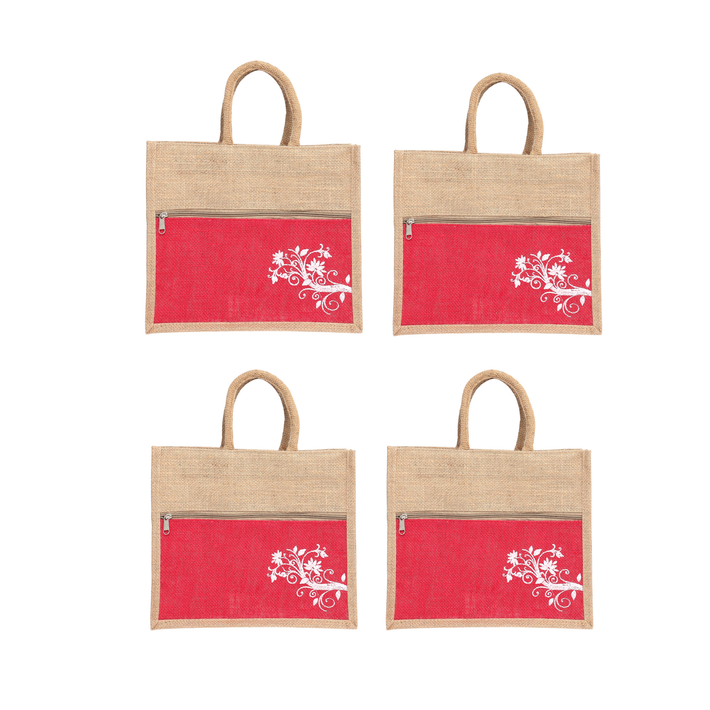 Jute Bag Blue Floral Design with Zip Pocket | Eco-Friendly Reusable Shopping Bag | Multipurpose Carry Bag for Women & Men | Size 30.5 × 25.4 × 12.7 cm