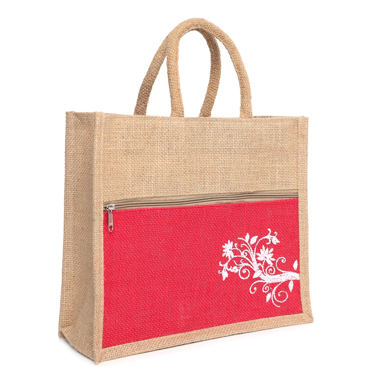 Jute Bag Blue Floral Design with Zip Pocket | Eco-Friendly Reusable Shopping Bag | Multipurpose Carry Bag for Women & Men | Size 30.5 × 25.4 × 12.7 cm