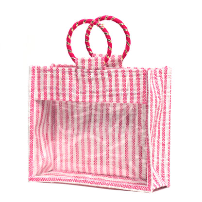 Jute Gift Bag with Transparent Window for Wedding Gifting & Return Gifts – 12x10x4 Inch