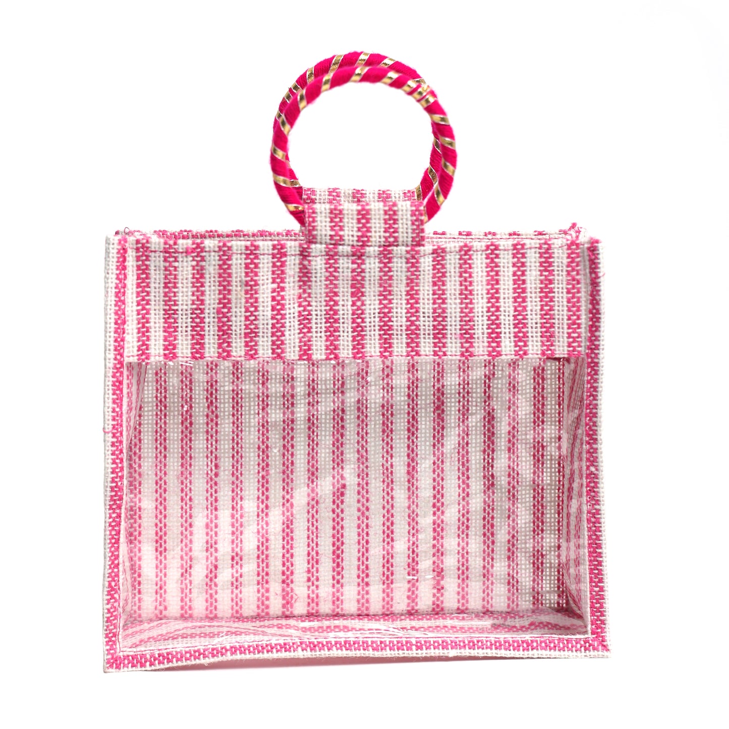 Jute Gift Bag with Transparent Window for Wedding Gifting & Return Gifts – 12x10x4 Inch