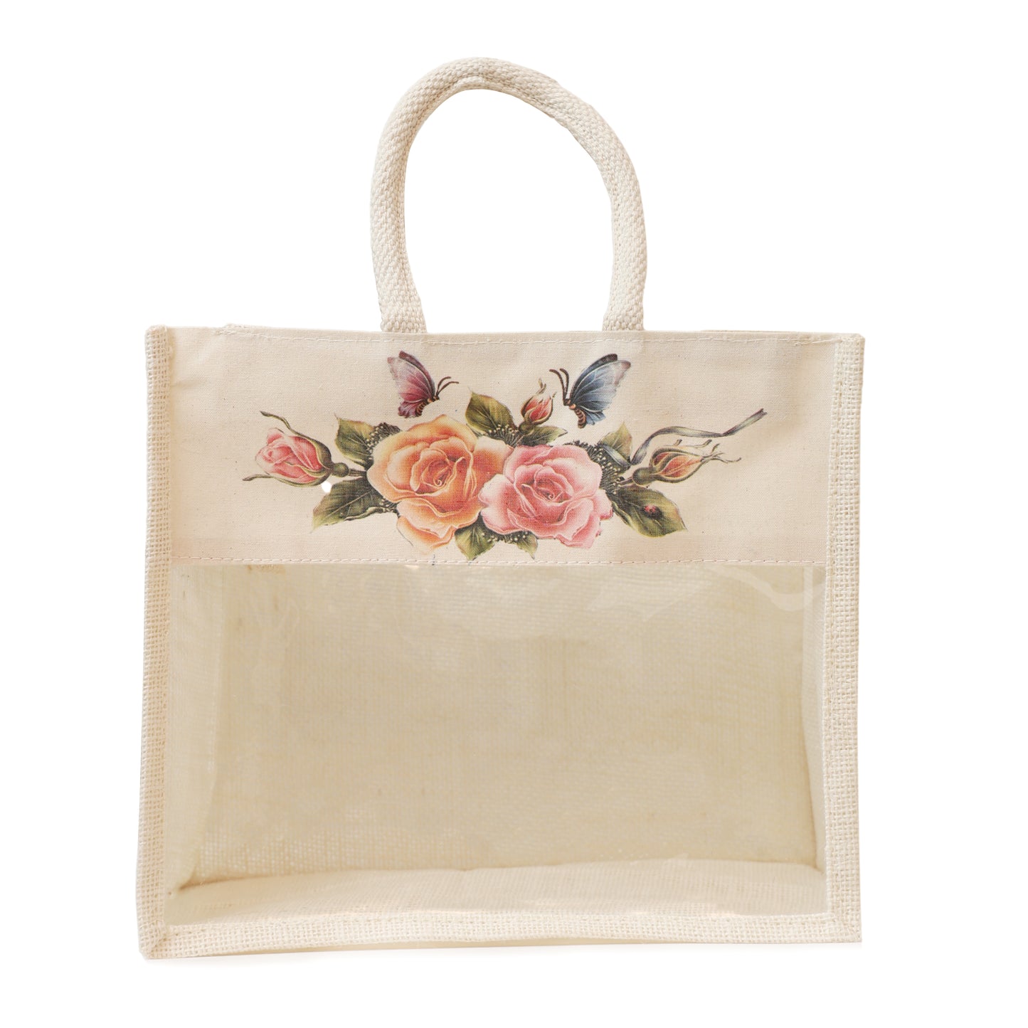 Jute Gift Bag with Transparent Window for Gifting & Return Gifts – (12x10x5 Inch, Natural)