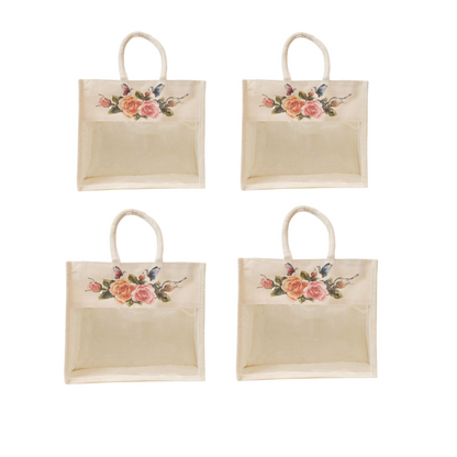 Jute Gift Bag with Transparent Window for Gifting & Return Gifts – (12x10x5 Inch, Natural)