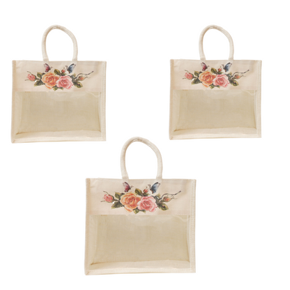 Jute Gift Bag with Transparent Window for Gifting & Return Gifts – (12x10x5 Inch, Natural)