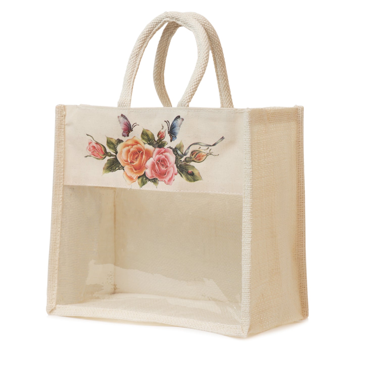 Jute Gift Bag with Transparent Window for Gifting & Return Gifts – (12x10x5 Inch, Natural)